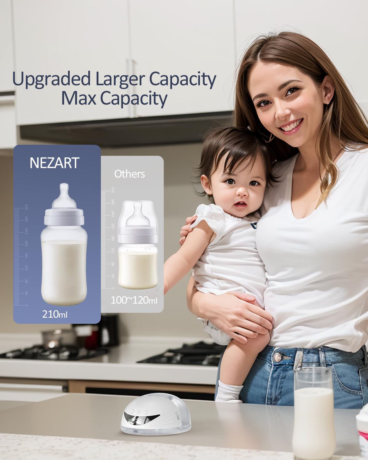 Wearable Electric Breast Pump Hands-Free - 4 Modes & 12 Levels Double Strong Suction Motor for Nursing Moms - Includes 10PCS Flange Inserts (13/15/17/19/21mm) & Nipple Ruler - Perfect for On-the-Go Pumping at Work, Travel or Home Use