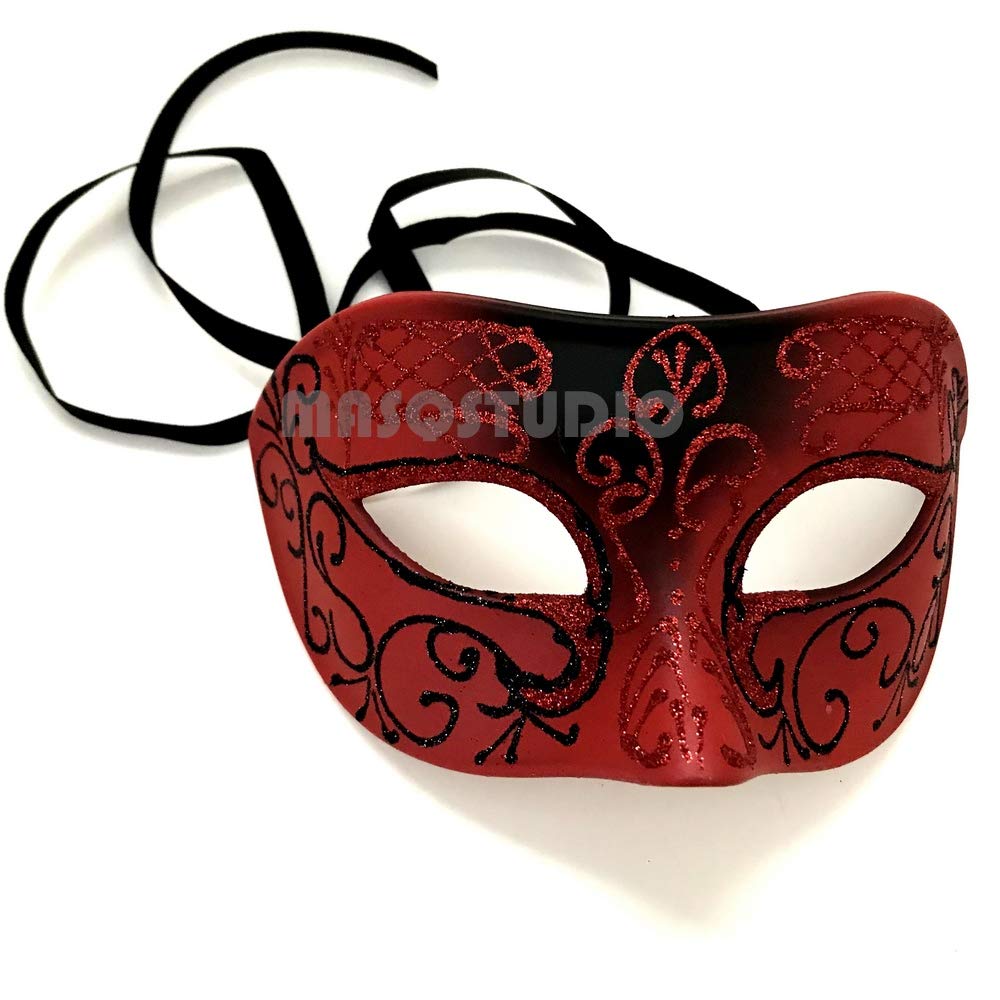 Masquerade Ball Mask Pair - Elegant Red Venetian Mask for Cosplay, Prom, Dance, Birthday Party & Home Decor | Perfect for Halloween, Mardi Gras, and Themed Events