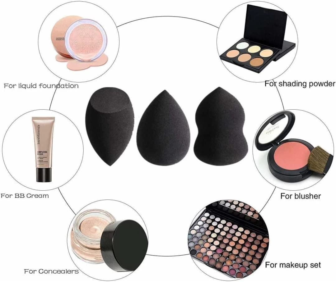 AIR BEAUTY Professional 12-Piece Makeup Brush Set - Foundation, Eyeshadow, Eyebrow, Eyeliner, Blush, Concealer & Contour Brushes with 6-in-1 Puff - Perfect for Everyday Makeup, Travel & Professional Use (Black)