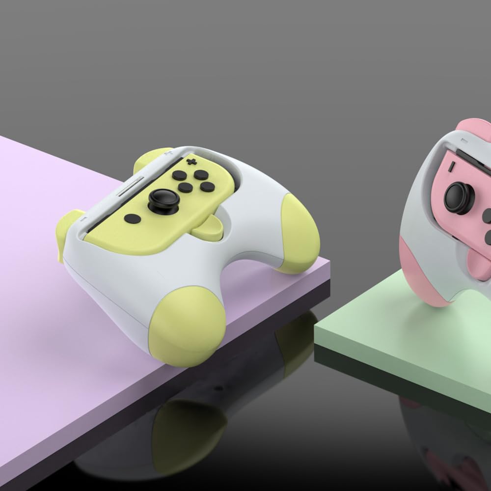HeatFun Durable Joy-Con Grips for Nintendo Switch - 2 Pack Pink & Yellow Wear-Resistant Handle Kit - Perfect for Gaming, Travel & Long Play Sessions