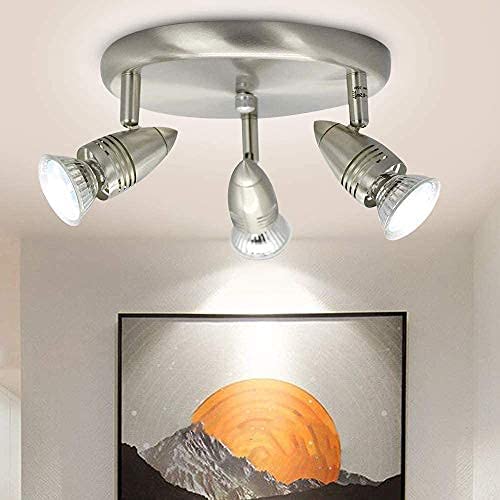 Depuley 3-Light Adjustable LED Ceiling Track Lighting System with GU10 Bulbs - Warm White Nickel Steel Finish for Living Room, Kitchen & Retail Spaces