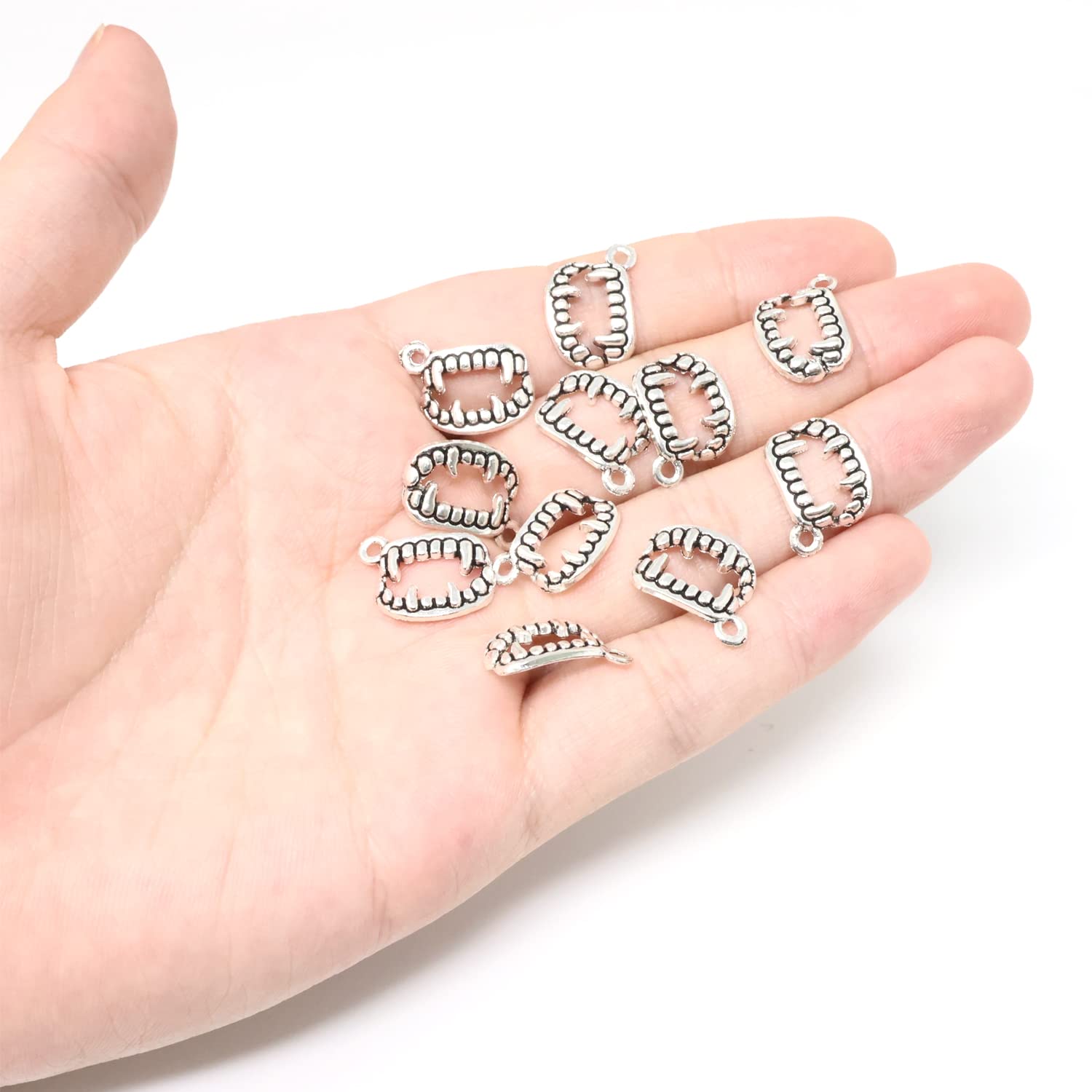 Honbay 100PCS Alloy Vampire Fang Teeth Charms - Halloween Jewelry Pendants for Earrings, Necklaces, Bracelets & Keychains - Perfect for DIY Crafts, Cosplay & Gothic Fashion Accessories