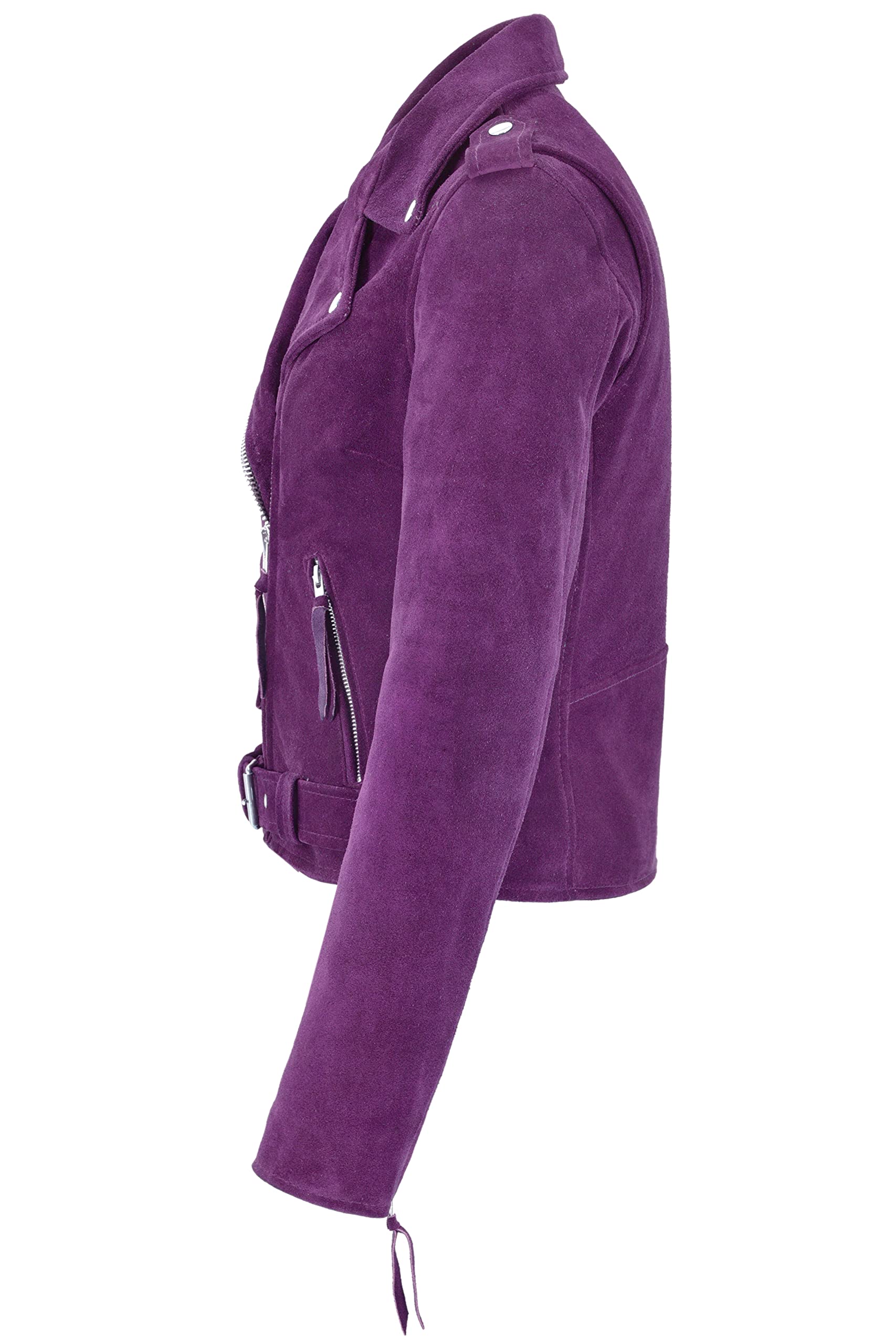 BRANDO Women's Purple Cow Suede Leather Biker Jacket | Fashionable & Stylish Outerwear for Casual Wear, Motorcycle Riding & Night Out