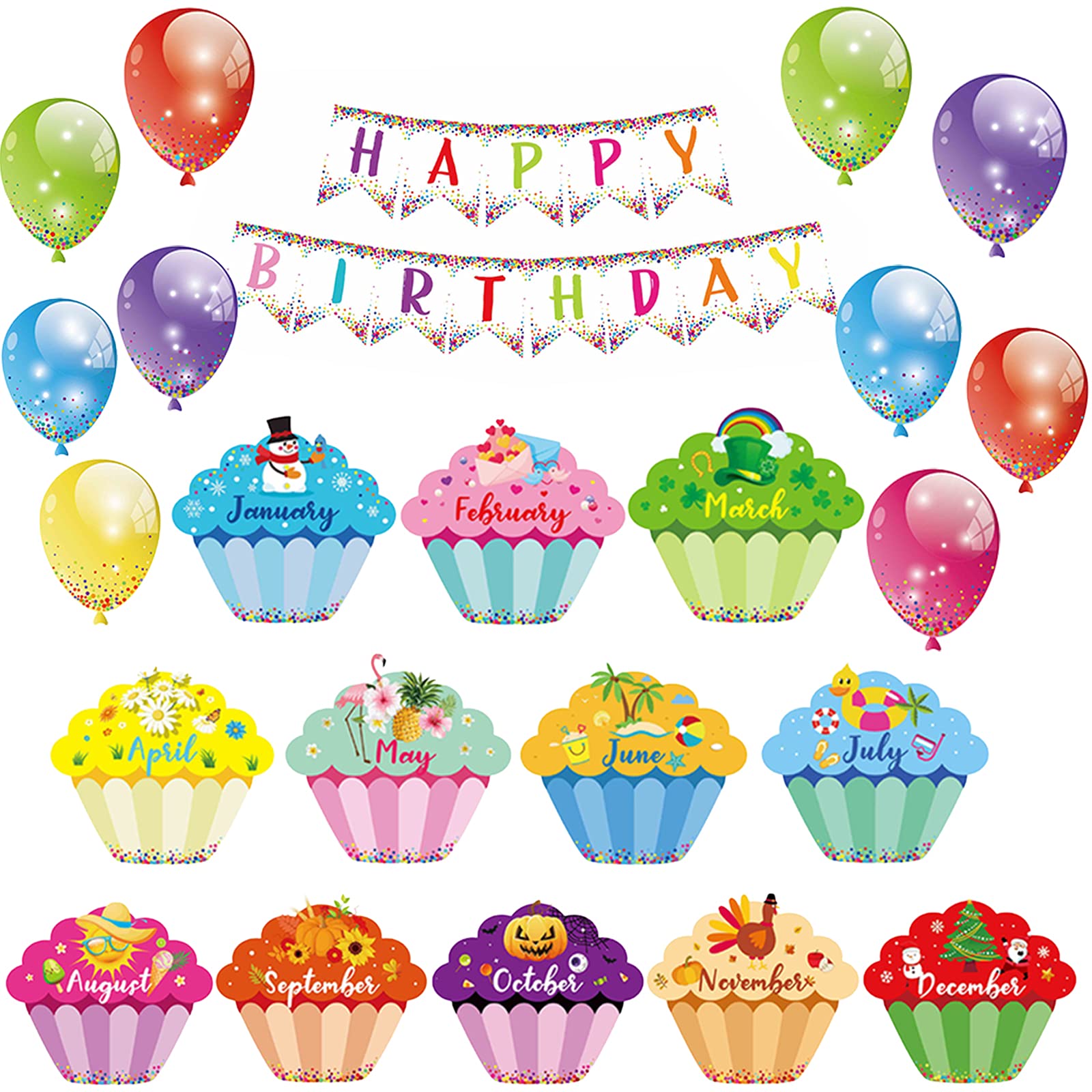 25-Piece Happy Birthday Bulletin Board Set - Colorful Birthday Decorations for Classroom, Party & Calendar Displays - Perfect for School, Office & Home Celebrations