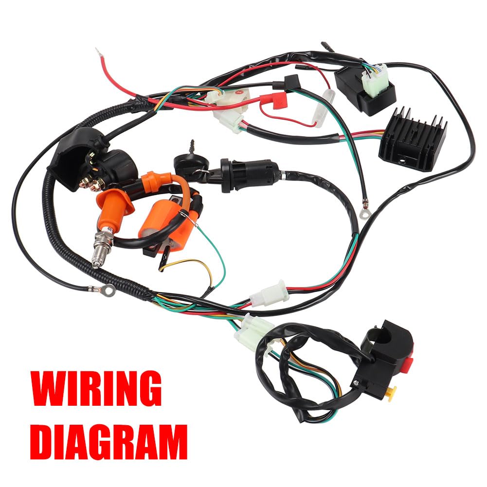 CDI Ignition Coil & Wiring Harness Kit for 150CC-250CC ATV, Dirt Bike, Go Kart - Includes Solenoid Relay, Spark Plug & Start Button - Compatible with TaoTao, Kazuma & 4-Stroke Engines - Perfect for Off-Road, Trail Riding & Racing