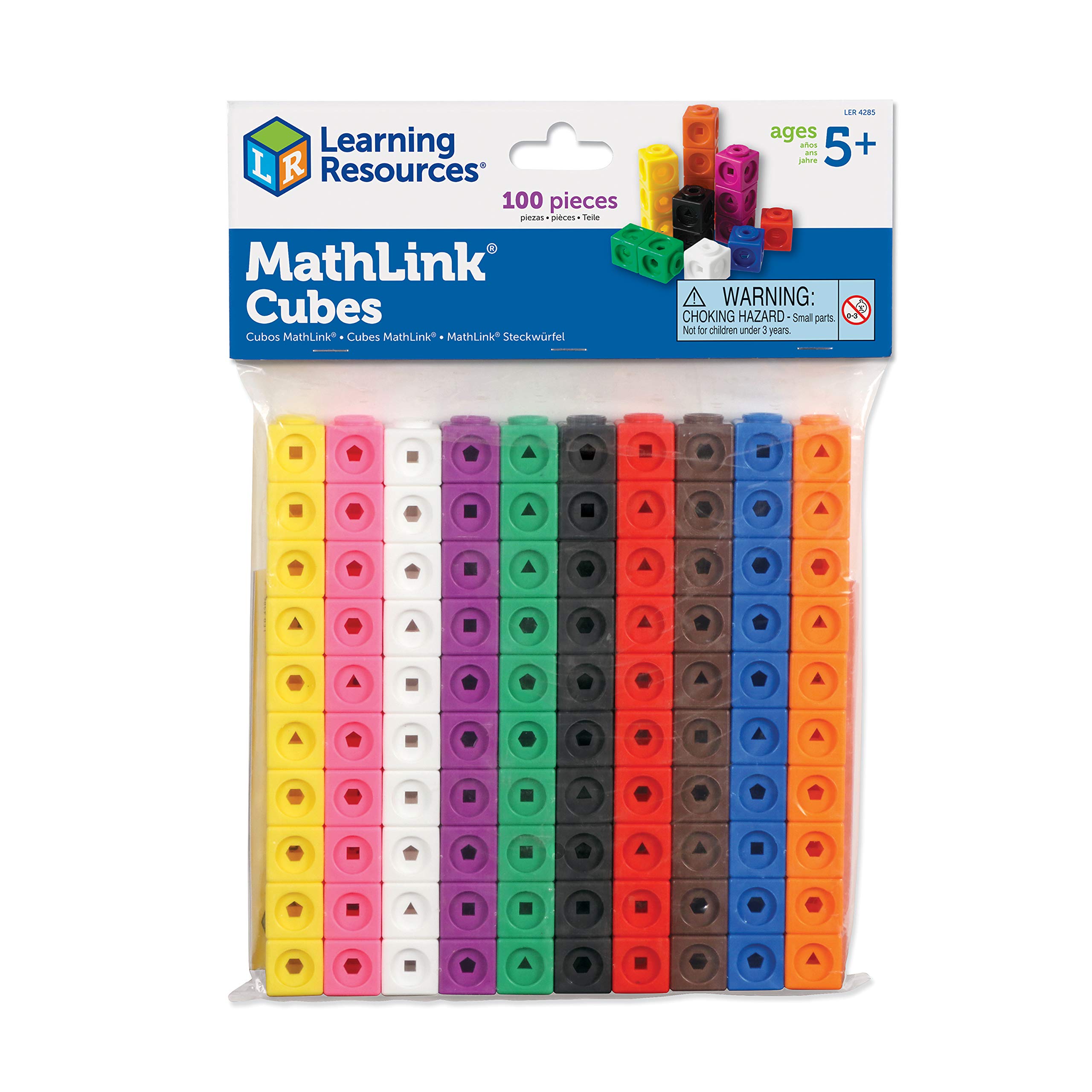 Learning Resources MathLink Cubes - 100-Piece STEM Math Manipulatives Set for Kids Ages 5+, Kindergarten Homeschool & Classroom Teacher Supplies - Counting, Sorting & Early Math Activities for Home & School Learning