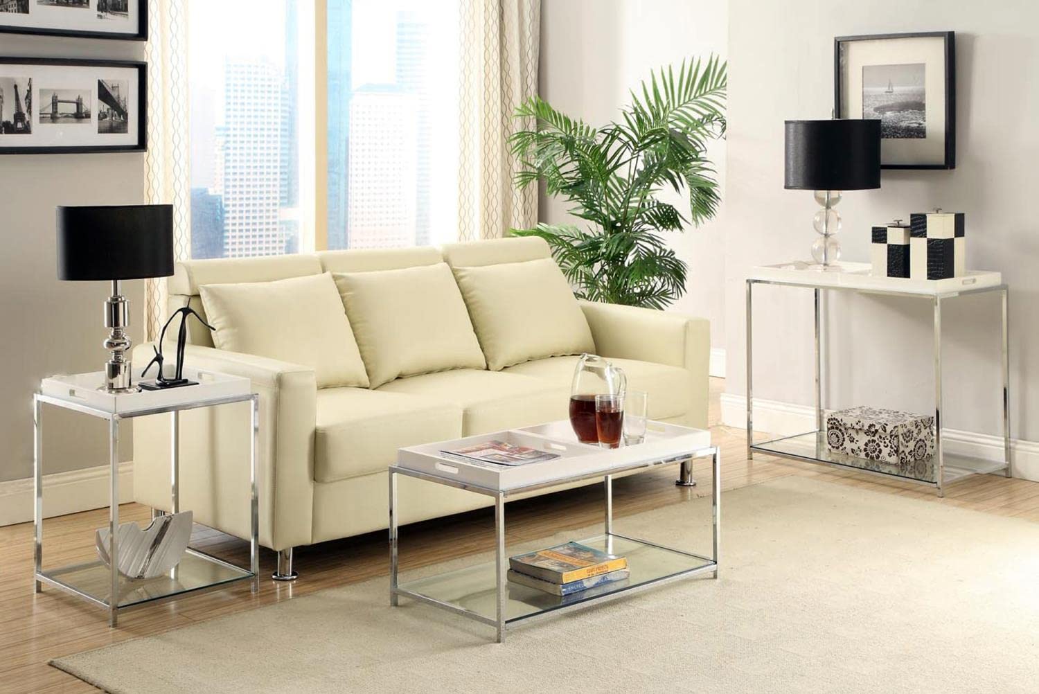 Palm Beach Coffee Table with Shelf & Removable Trays - White Modern End Table for Living Room, Perfect for Small Spaces & Home Decor