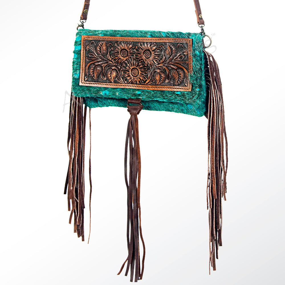 Dark Brown Tooled Turquoise Hair On
