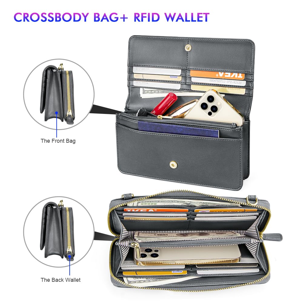 NUOKU Women's Crossbody Bag with Detachable RFID Blocking Wallet & Credit Card Holder - 2 Sizes Included | Perfect for Travel, Shopping & Everyday Use