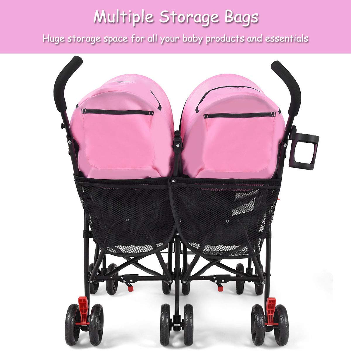HONEY JOY Double Stroller - Compact Lightweight Side by Side Twin Stroller with Adjustable Canopy, Cup Holder & Storage Bag | Foldable Travel Stroller for Airplane | Perfect for Infants and Toddlers | Ideal for Shopping, Traveling and Outdoor Adventures