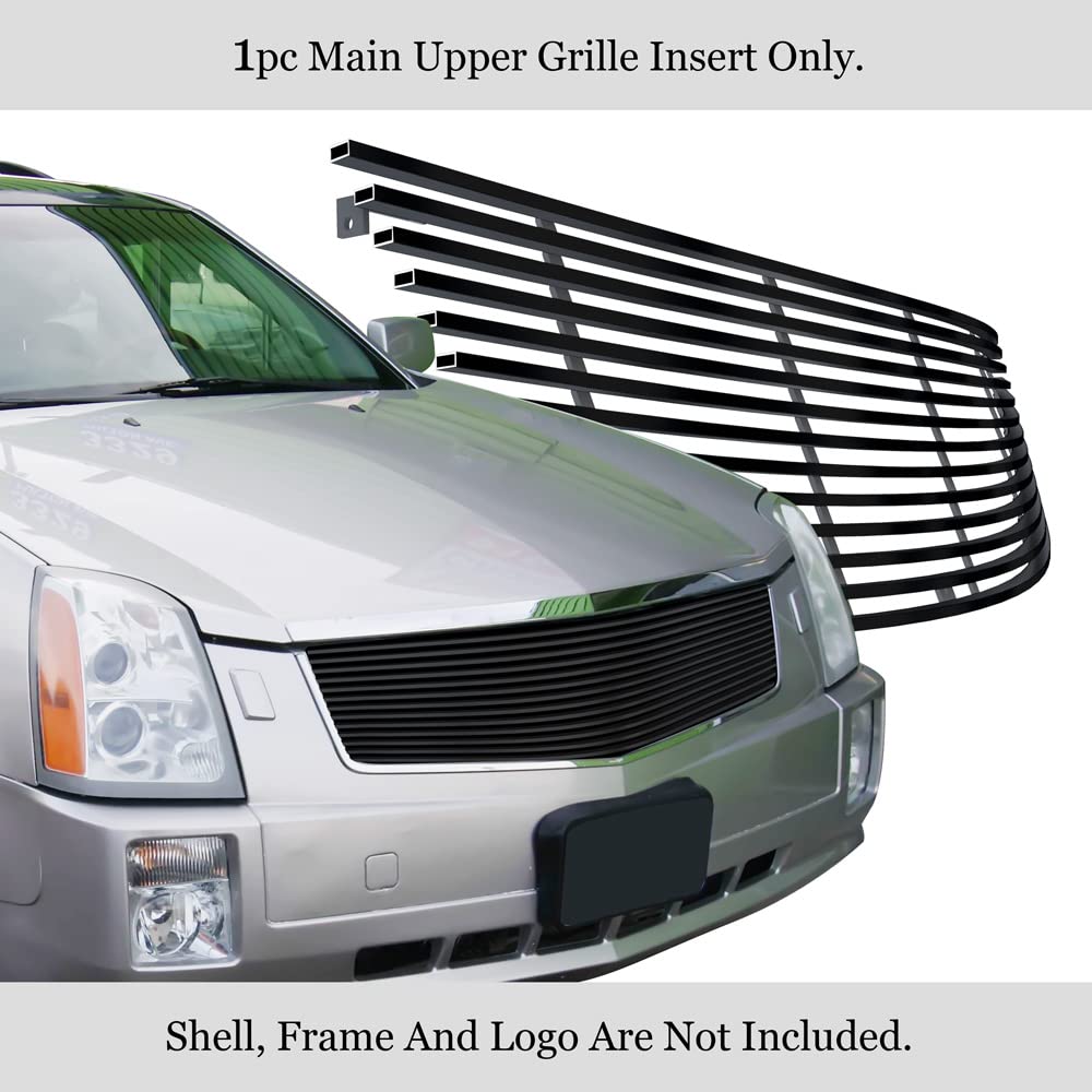 APS Compatible with Cadillac SRX 2005-2009 Main Upper Stainless Steel Black Horizontal Billet Front Grill Grille Insert A85361J - Upgrade Your Car's Appearance for Street Style & Custom Look