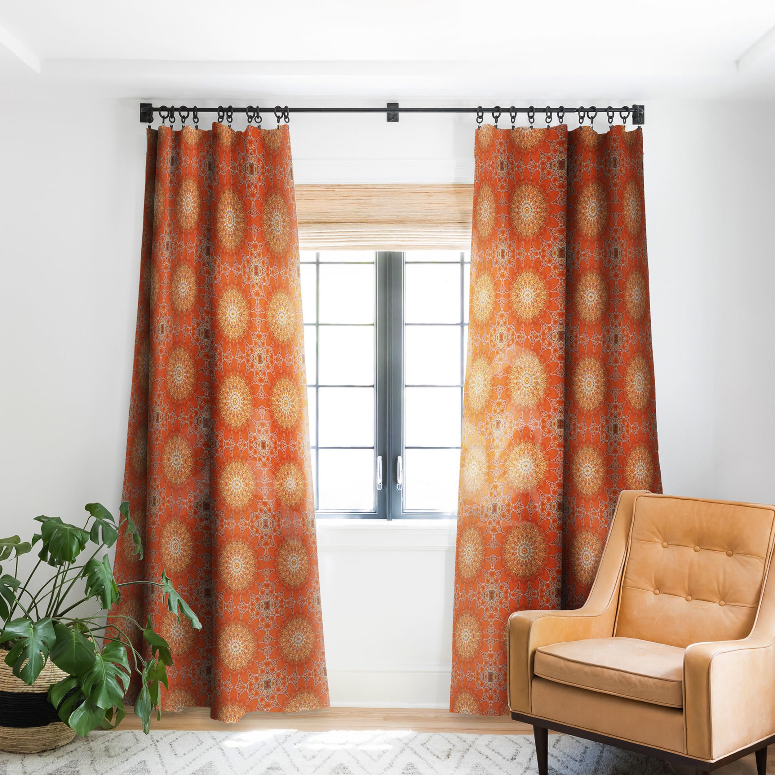 Extra Long Blackout Curtains 50x96 Inches - Floor to Ceiling Boho Mandala Window Decor by Sheila Wenzel-Ganny - Orange Detailed Pattern for Bedroom, Living Room & Nursery Light Blocking