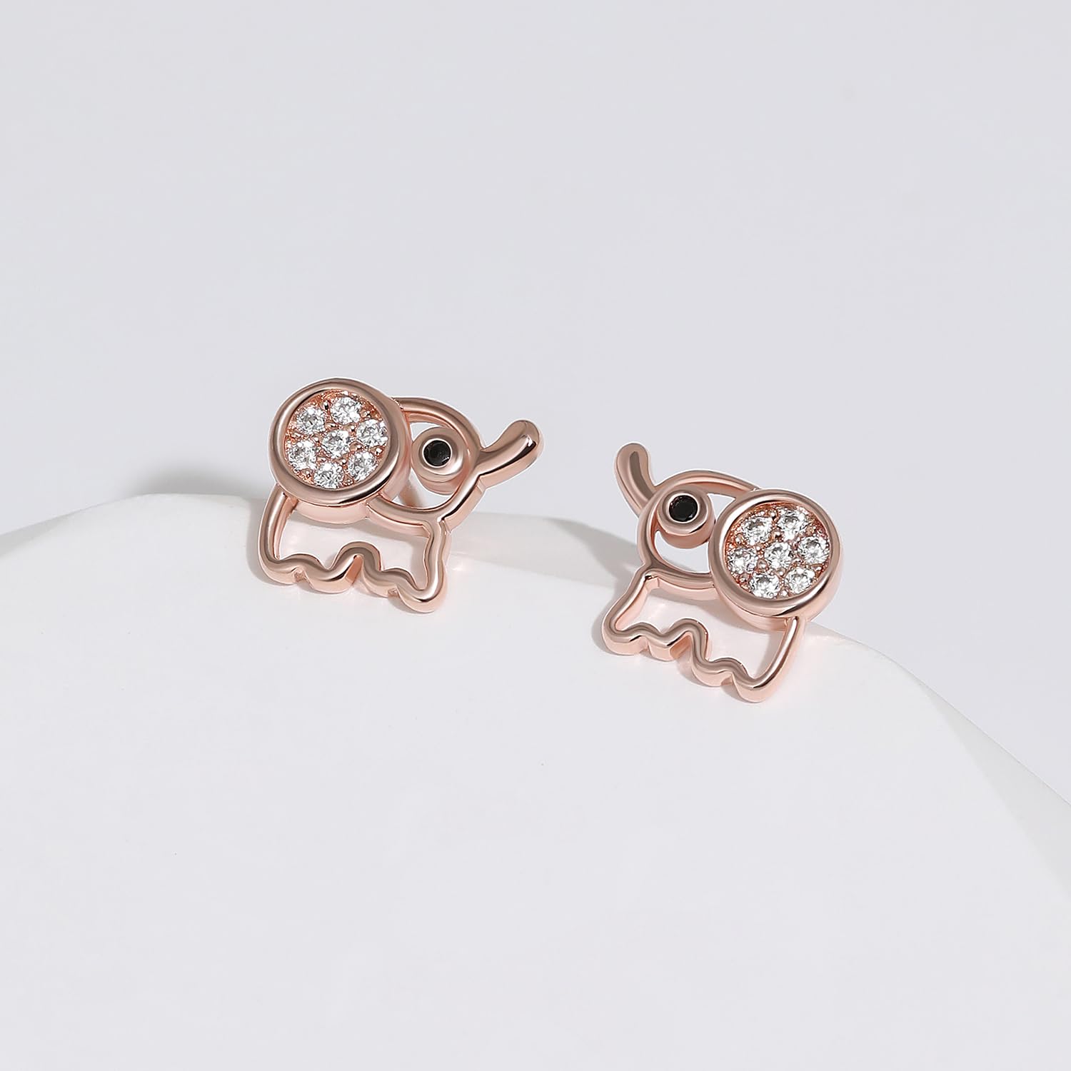 Meissa Sterling Silver Elephant Stud Earrings for Girls - Cute Animal Jewelry, Rose Gold Plated Studs, Novelty Earrings Gift for Kids, Women | Perfect for Birthdays, Parties & Everyday Wear