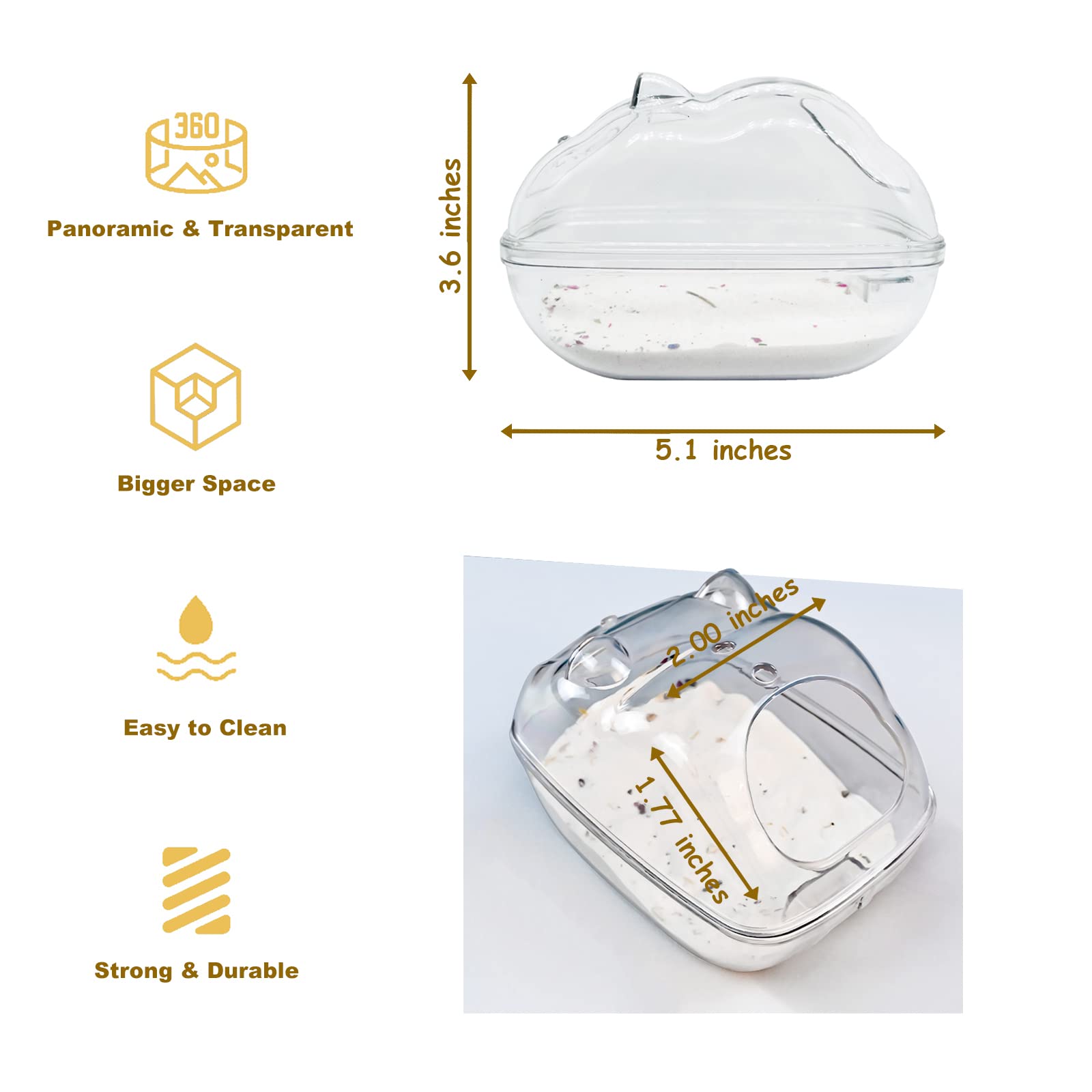 Hamster Sand Bath Container - Large Space Hamster Bathtub with Cleaning Scoop for Dwarf Hamsters, Gerbils & Small Pets | Easy to Clean | Perfect for Cage Cleaning & Small Animal Grooming