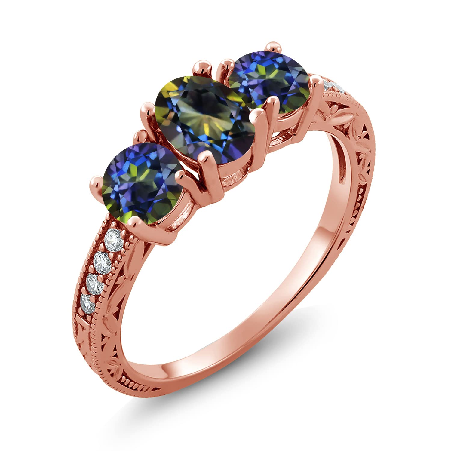 2.07 Ct Oval Blue Mystic Topaz & Moissanite Ring in 18K Rose Gold Plated Silver - Elegant Jewelry for Engagement, Wedding & Special Occasions