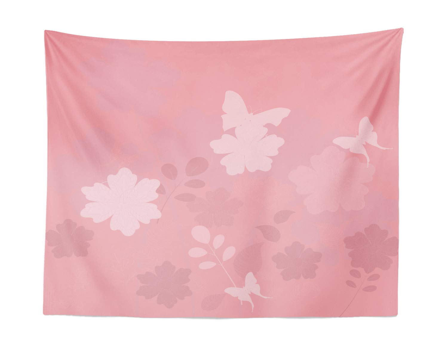 Ambesonne Rose Tapestry Wall Art - Dreamy Fantasy Spring Nature with Floral Ornaments & Butterflies, Soft Pink Fabric Wall Hanging Decor for Bedroom, Living Room, Dorm - 28