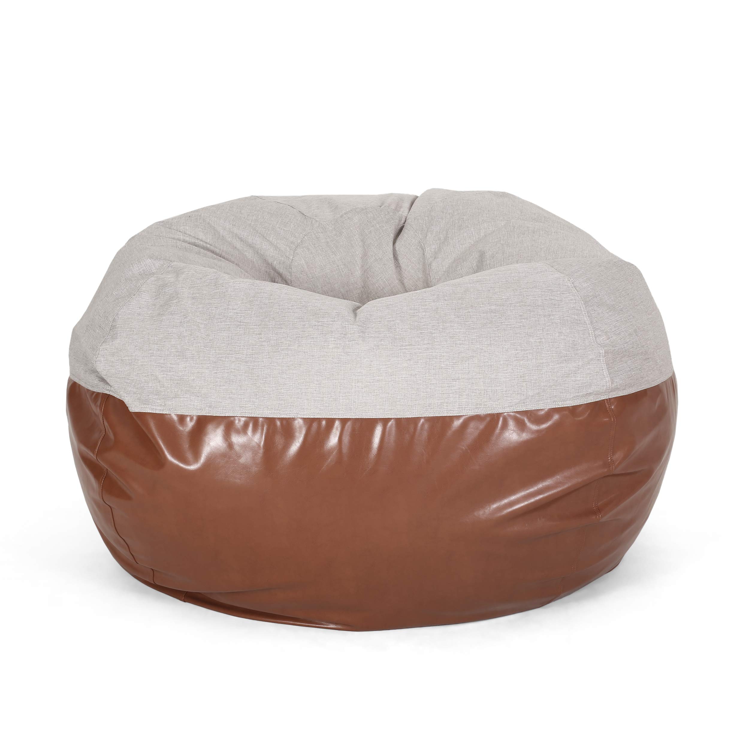 Christopher Knight Home Ohnstad Small Bean Bag Chair - Light Gray & Coffee Brown - Perfect for Kids' Rooms, Dorm Lounges & Cozy Reading Nooks