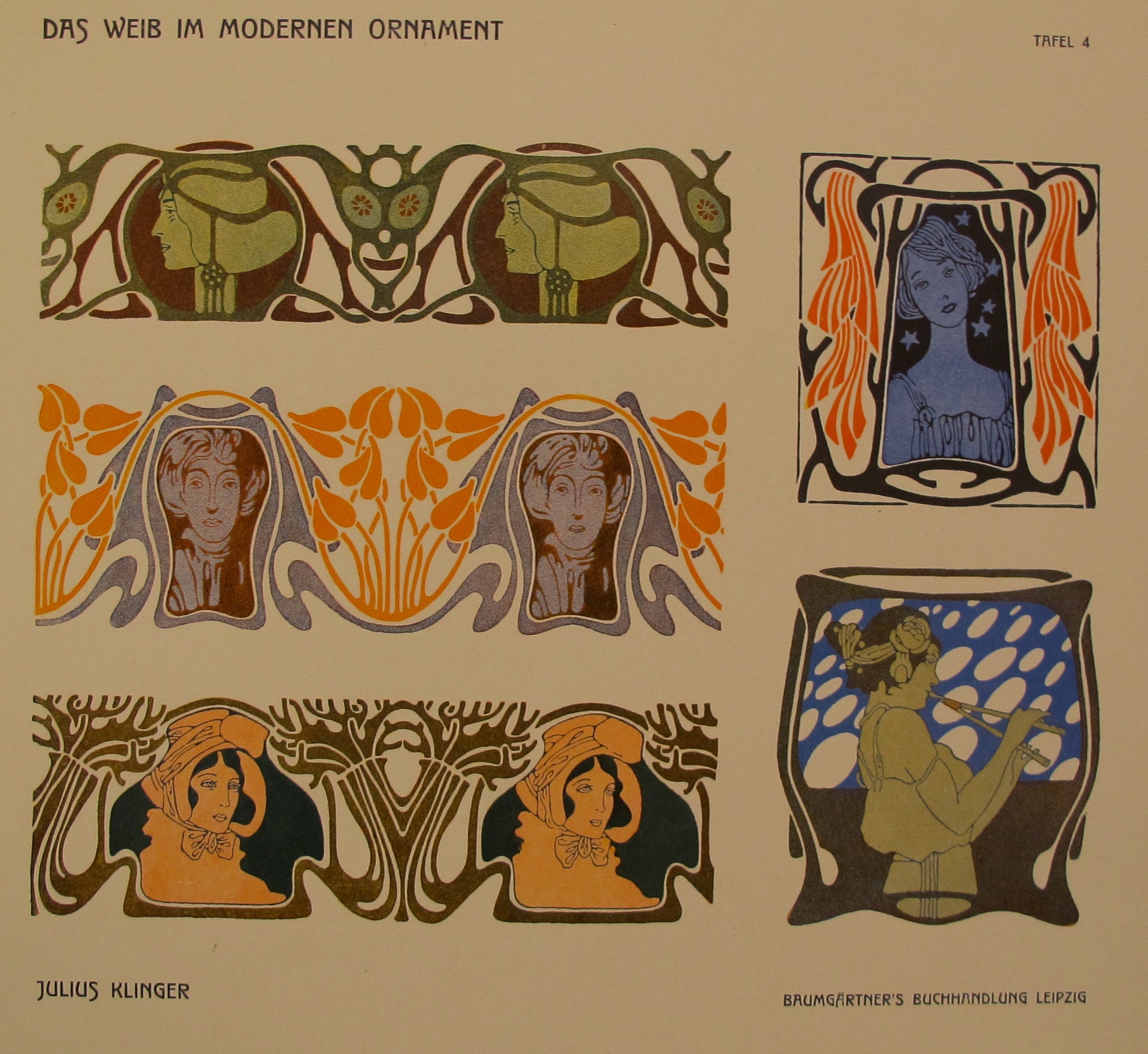 1902 Original German Art Nouveau Poster - Das Weib Im Modernen Ornament Plate 4 by Klinger | Vintage Home Decor & Art Collection Display