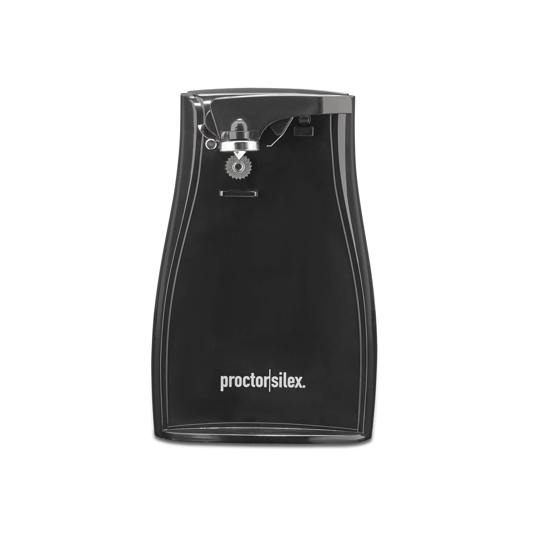 Proctor Silex Electric Automatic Can Opener with Knife Sharpener - Easy-Clean Lever, Cord Storage, Black (75217PS) - Perfect for Kitchen, Camping & Emergency Preparedness