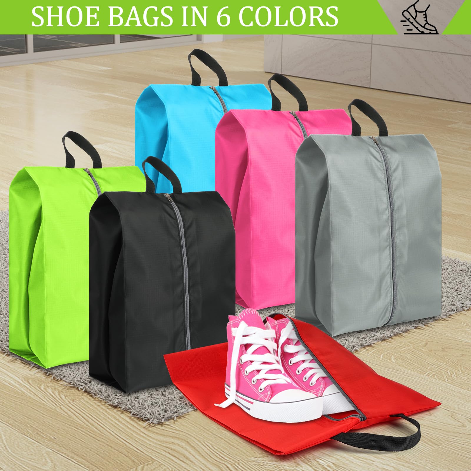 4 Pack Large Waterproof Shoe Bags with Zipper - Colorful Travel Shoe Organizers for Women & Men | Perfect for Packing Shoes in Luggage, Gym Bags & Vacation Trips