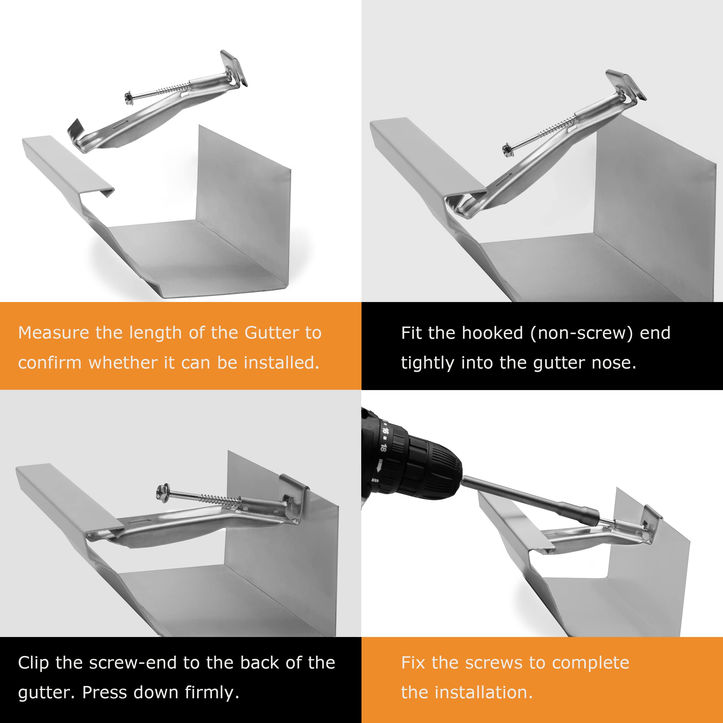 6 Inch Gutter Hangers - 22 Pack (24 Count + Free Nut Driver) | Premium Hidden Rain Gutter Guard Bracket Hooks with Screw Clip | Heavy Duty Gutter Reinforcement for Home Roof Protection & Water Drainage