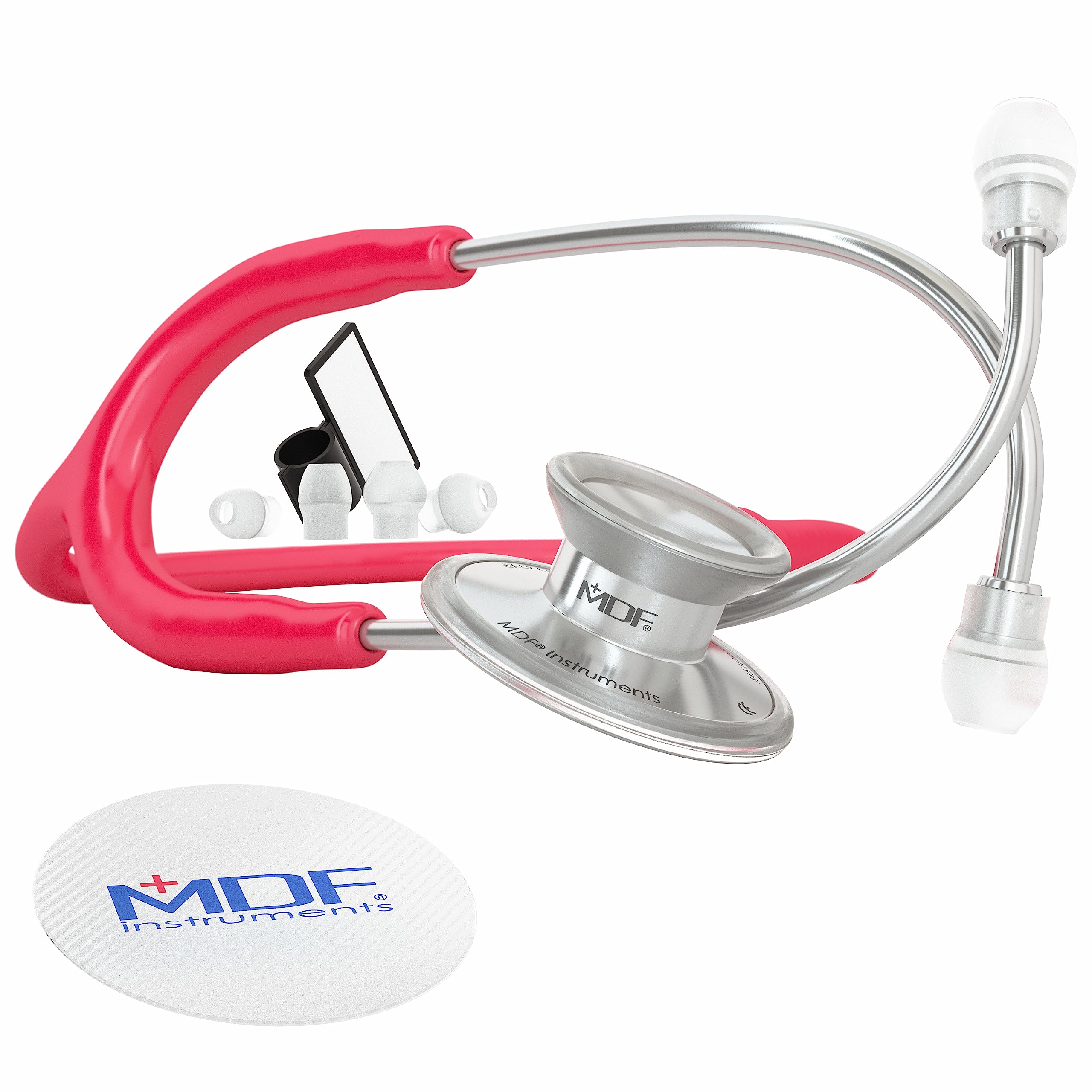 MDF Acoustica Lightweight Dual Head Stethoscope for Doctors, Nurses & Students - Adult Professional Medical Stethoscope with Raspberry Tube & Silver Chestpiece - Ideal for Clinical Use, Home Health Care & Medical Training (MDF747XP23)
