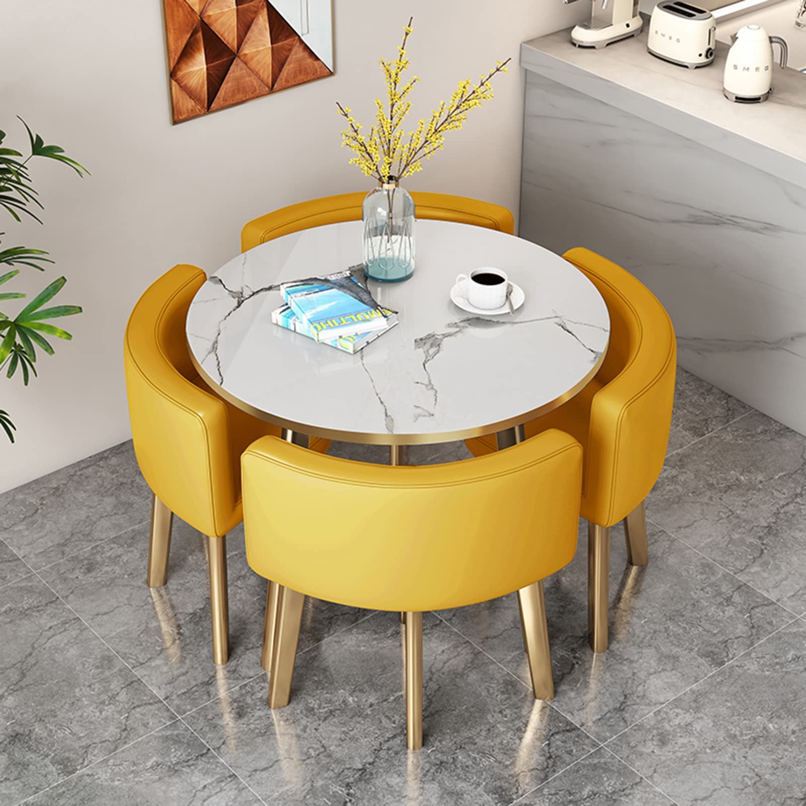 Modern Reception Table and Chair Set - Round Coffee Table with Chairs for Office, Shop, Meeting & Conference - Space-Saving Furniture for Small Spaces (Yellow, Various Sizes) - Perfect for Lobby Waiting Areas, Business Negotiations & Compact Workspaces