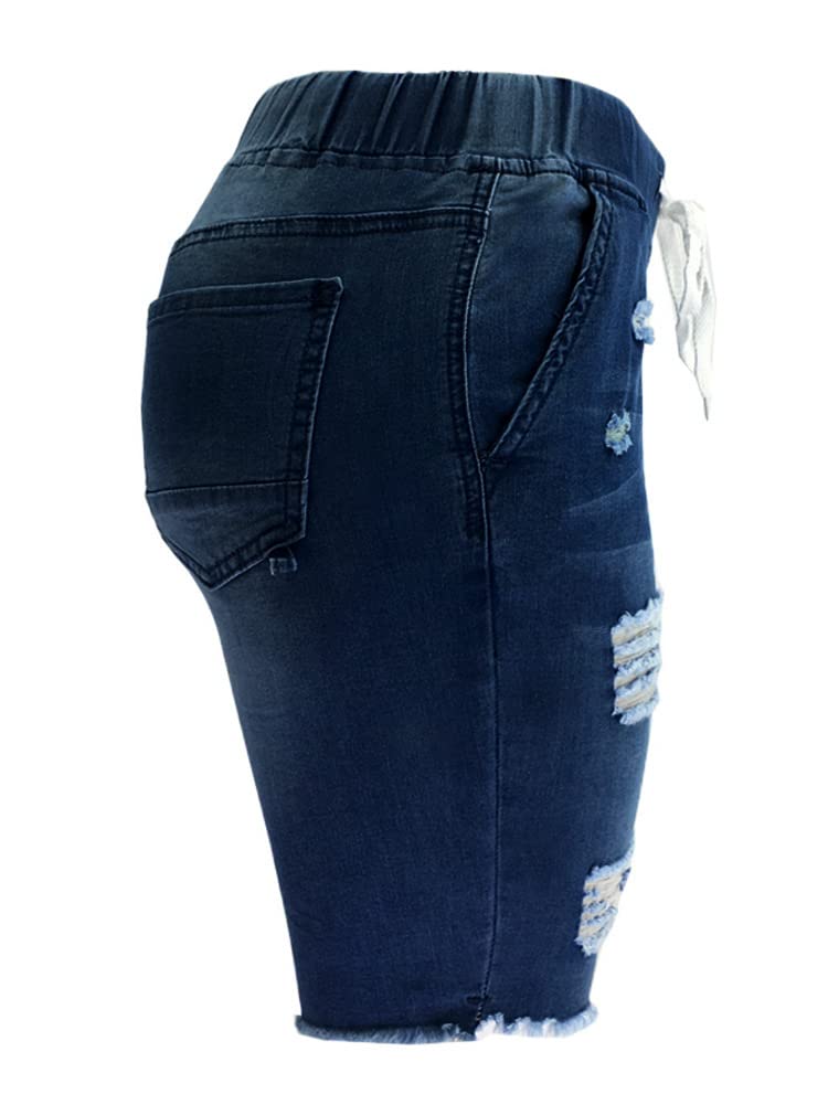 Atditama Women's Mid Rise Ripped Stretchy Bermuda Jean Shorts - Frayed Raw Hem Denim Shorts for Casual Wear | Summer Outfits, Beach Vacation, Street Style Fashion