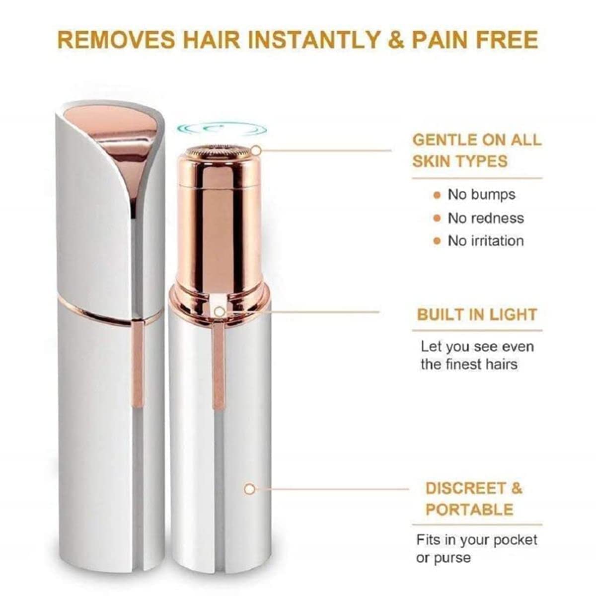 ABSTRACT Multipurpose Flawless Hair Remover for Women - Mini Cordless Trimmer for Face, Eyebrows & Body | Painless Hair Removal for Smooth Skin at Home & Travel