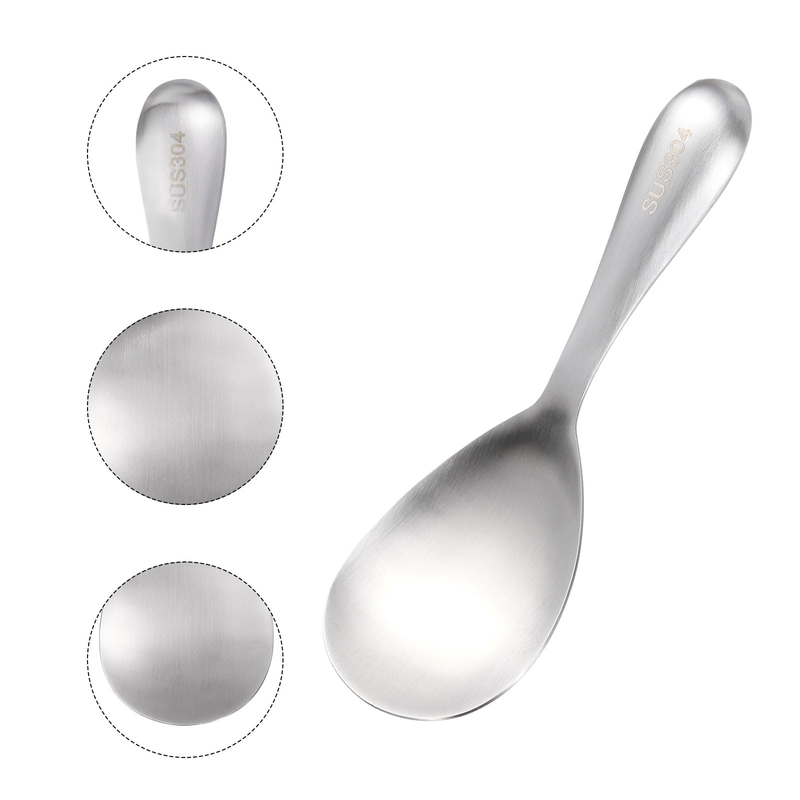 Premium Stainless Steel Rice Paddle - Non-Stick Rice Spoon & Serving Utensil for Perfect Rice Scooping - Ideal for Home Kitchens & Restaurants - Perfect for Sushi, Rice Balls & Meal Prep (Silver)