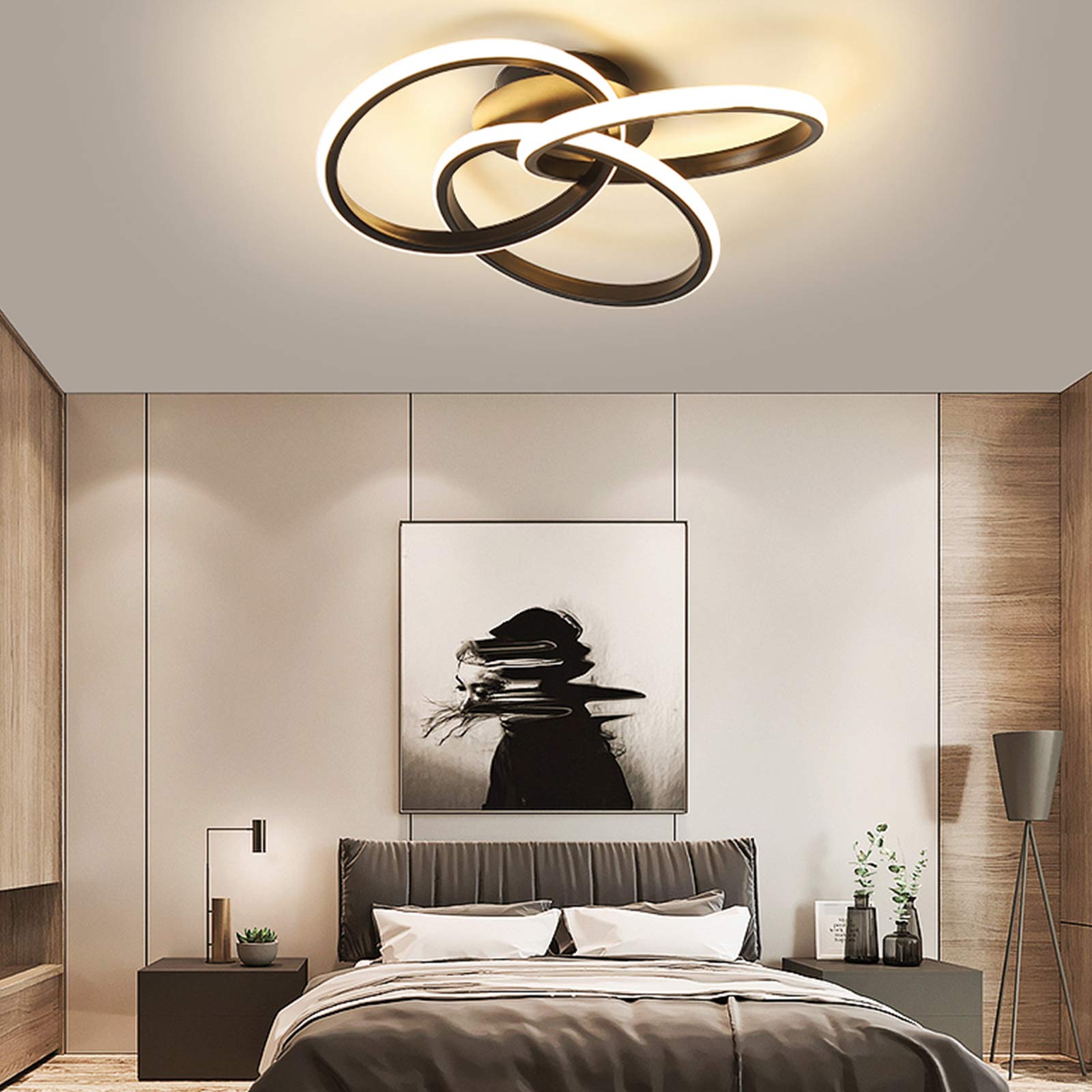YIYIBYUS Modern Black LED Ceiling Light Fixture 52cm 30W with Remote Control & Stepless Dimming for Bedroom, Kitchen, Living Room – Energy-Efficient Lighting Solution