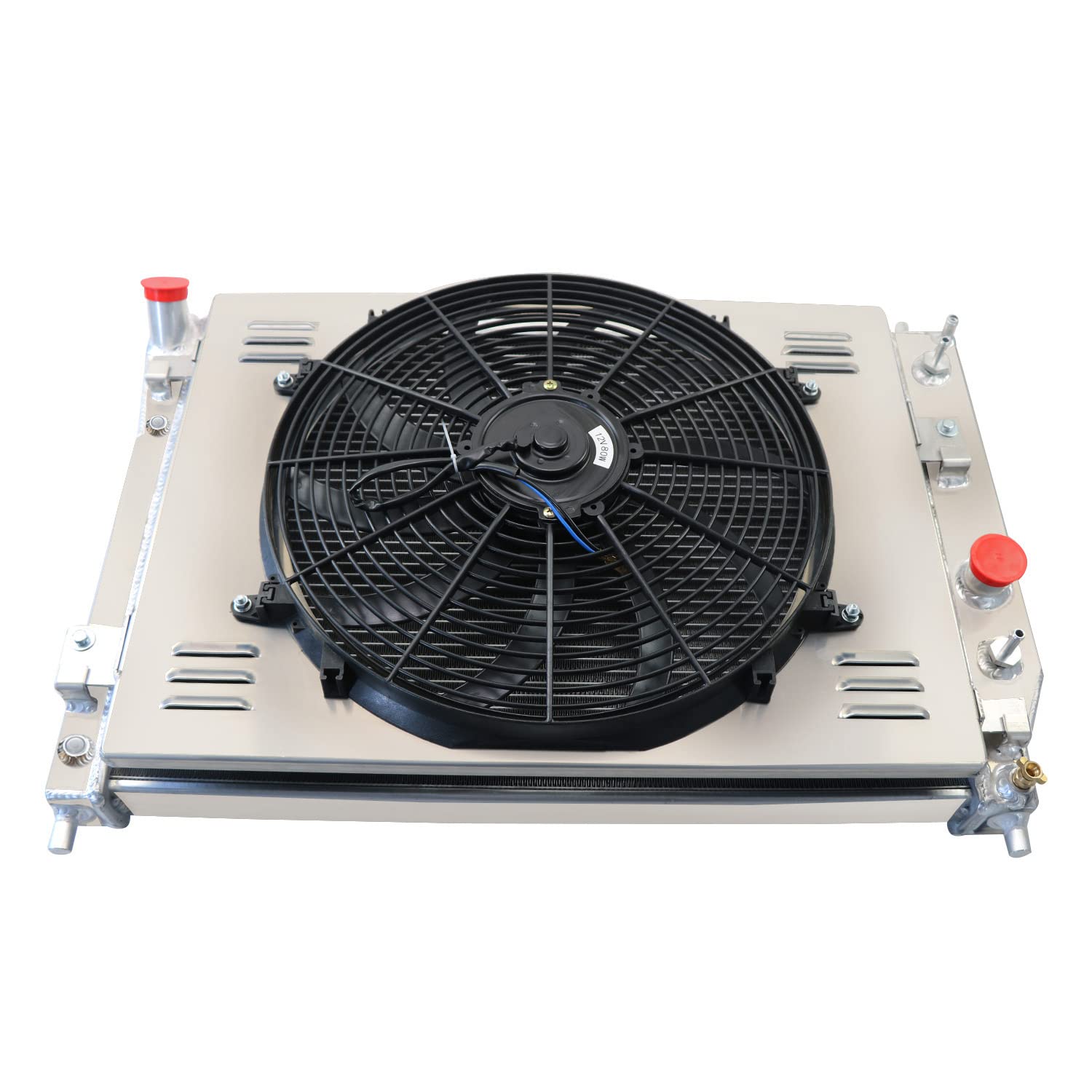 62MM 4 Row Aluminum Radiator with Double Oil Cooler & Electric Fan Shroud - Compatible with 2005-2013 Chevy Corvette C6 6.2L/7.2L V8 Gas Engine - Includes Thermostat Kit - Perfect for Performance Upgrades & High-Temperature Driving Conditions