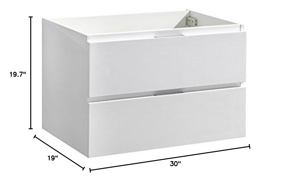 Fresca Valencia 30 Inch Glossy White Wall Mounted Modern Bathroom Vanity Cabinet - Sink Not Included | Space Saving Storage Solution for Small Bathrooms & Powder Rooms