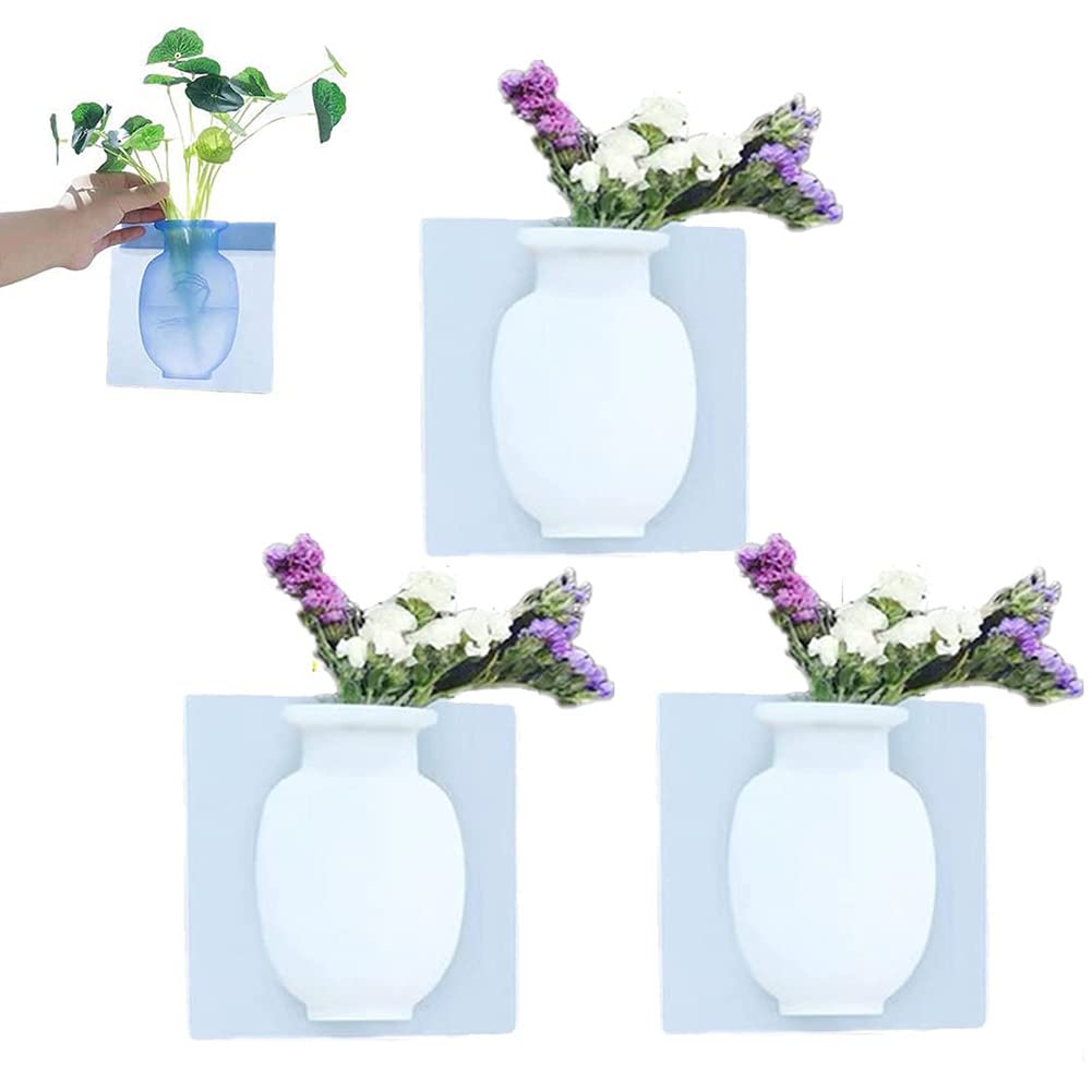 3/6 PCS Reusable Silicone Flower Vases - Magic Sticky Wall-Mounted Pots for Glass, Windows & Fridge Doors - Transparent & Removable Design - Perfect for Home, Office & Wedding Decor (3PCS)