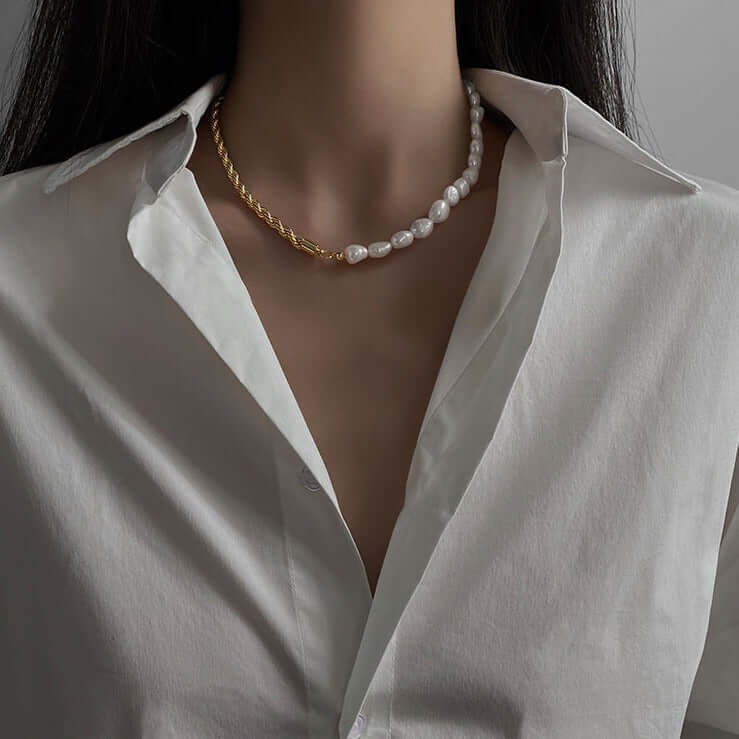 Baroque Freshwater Pearl Half Necklace with Rope Chain - Elegant Boho Jewelry for Women | Perfect for Weddings, Parties & Everyday Wear | HN904