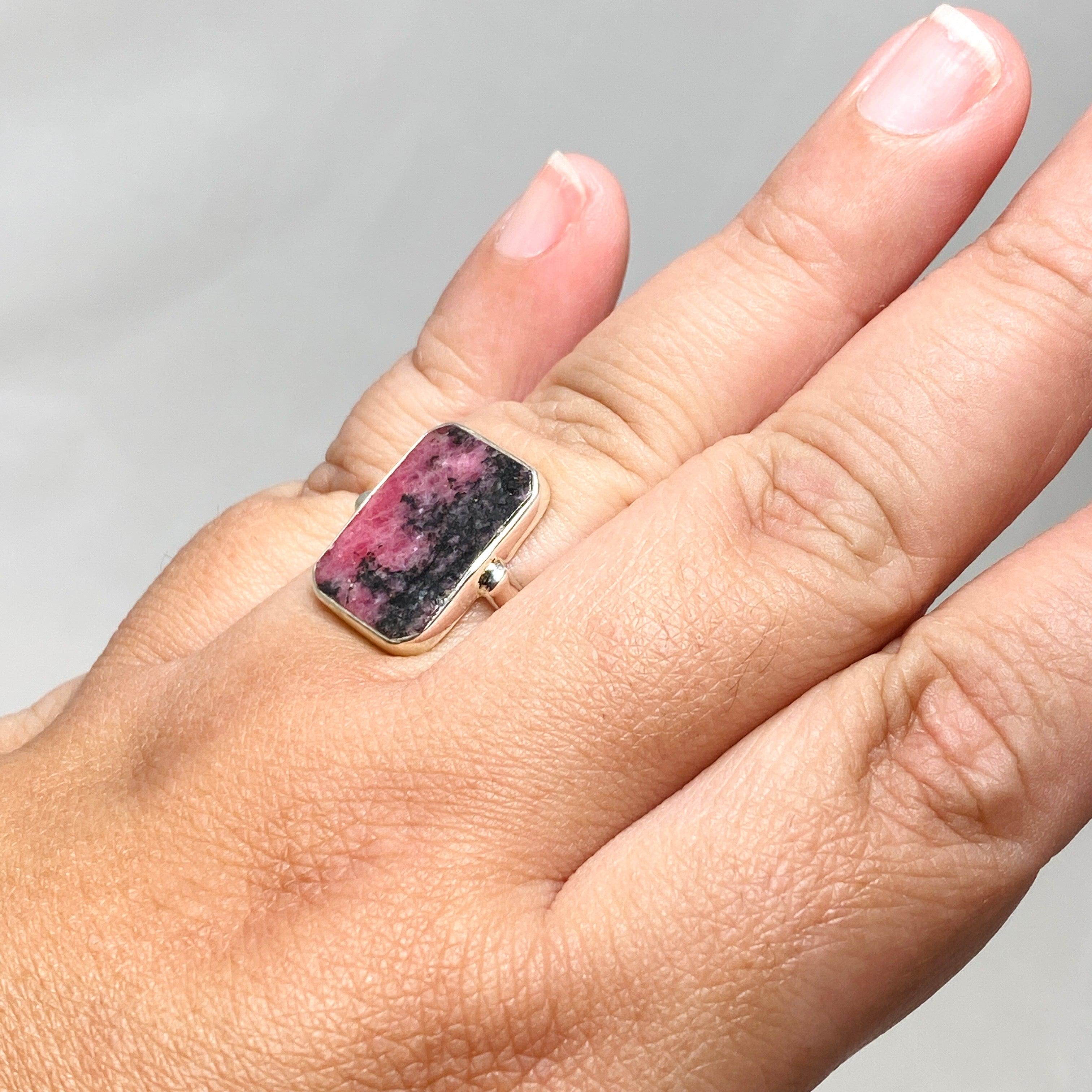 Rhodonite Rectangle Ring Size 11 KRGJ3213 | Healing Crystal Jewelry for Women | Perfect for Meditation, Energy Balancing & Spiritual Gifts