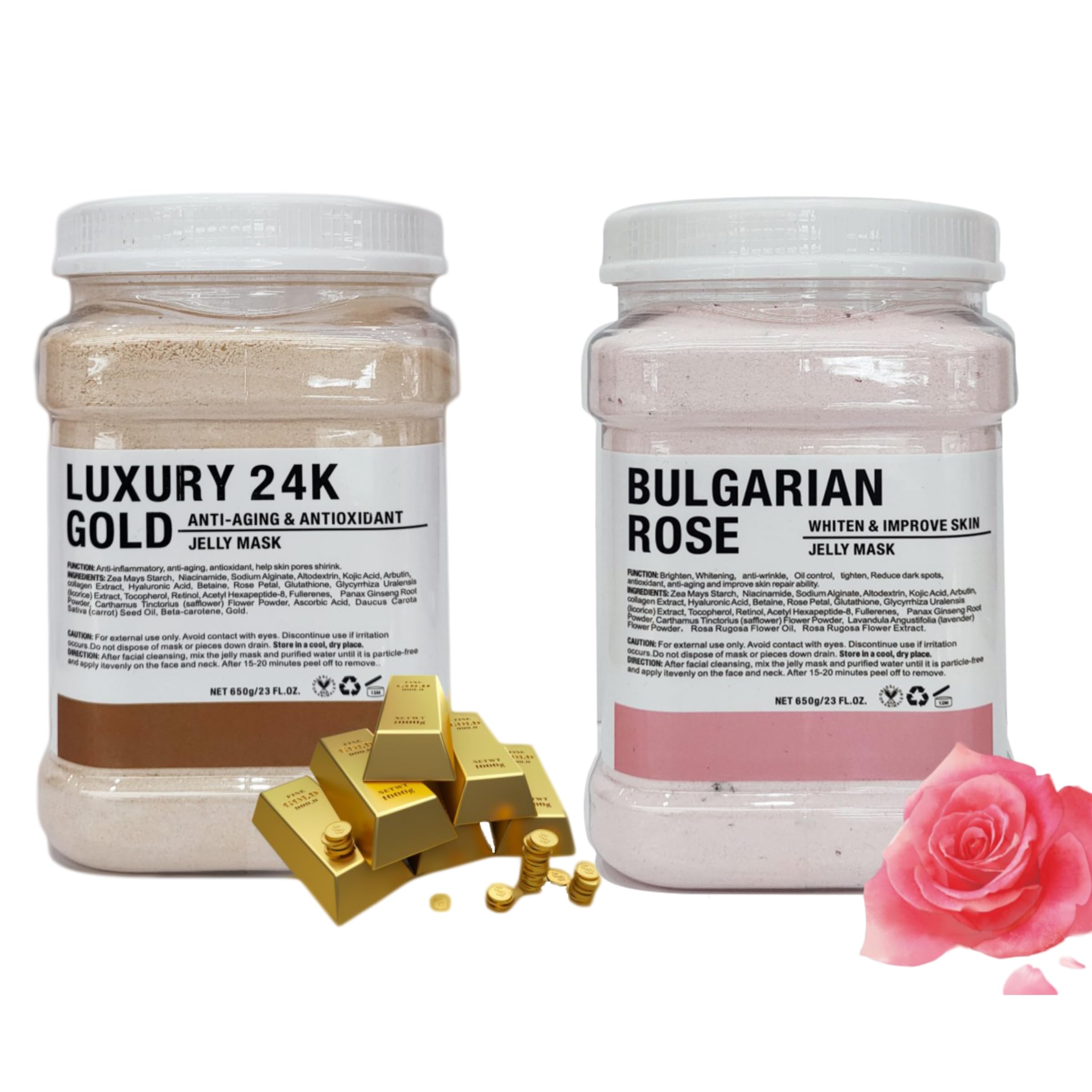 24K Gold Peel Off Face Mask with Natural Rose Petal Essence - Hydrating Jelly Mask Powder for Glowing Skin | At-Home Spa Treatment & Self-Care Routine