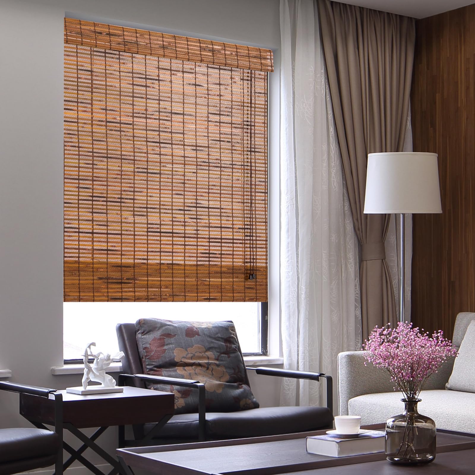Custom Bamboo Roman Window Blinds - Light Filtering Roller Shades for Sun Protection - 24