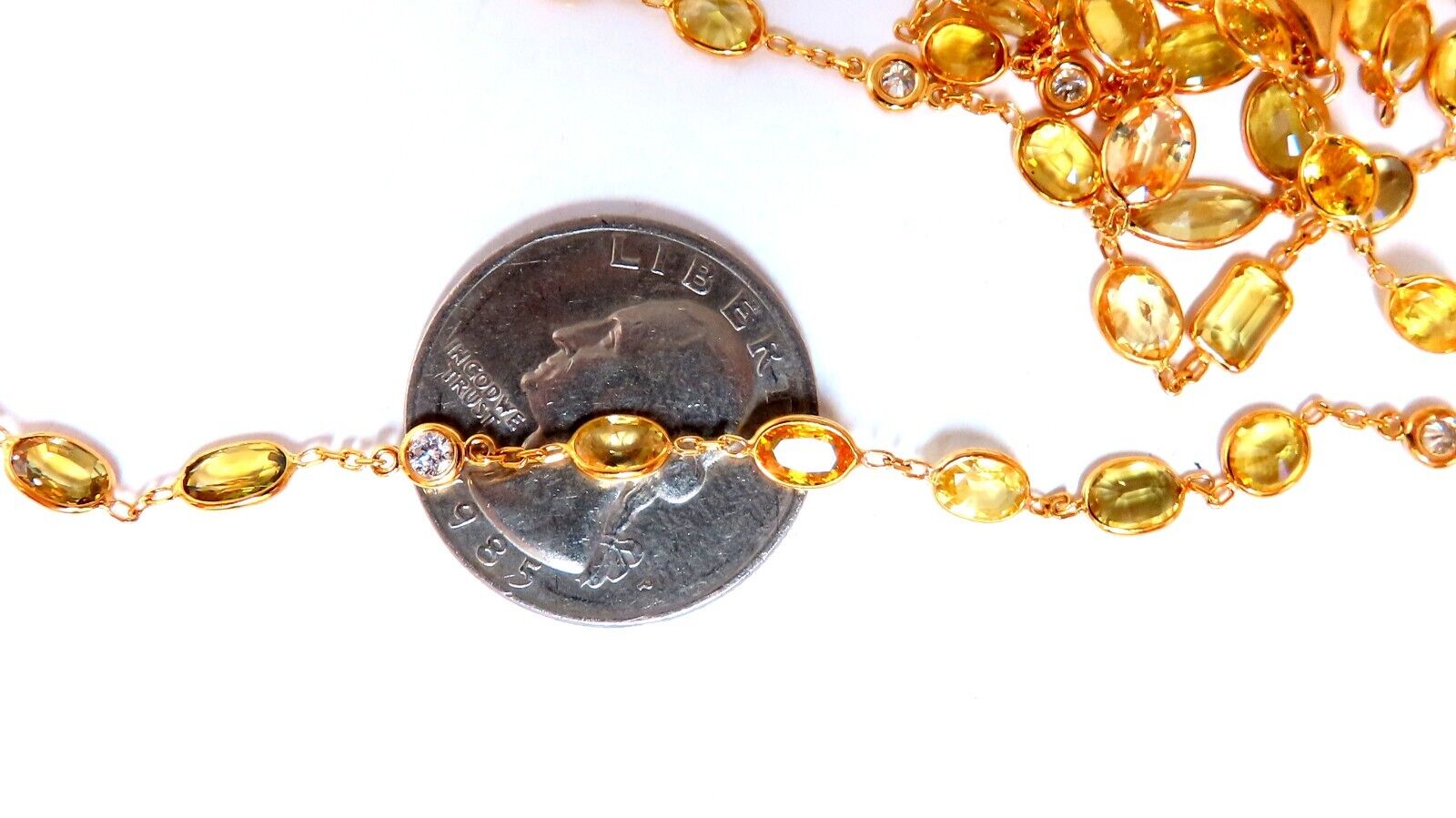 27ct Fancy Vivid Yellow Sapphire Diamond Station Necklace in 14K Gold - Perfect for Weddings, Anniversaries & Special Occasions