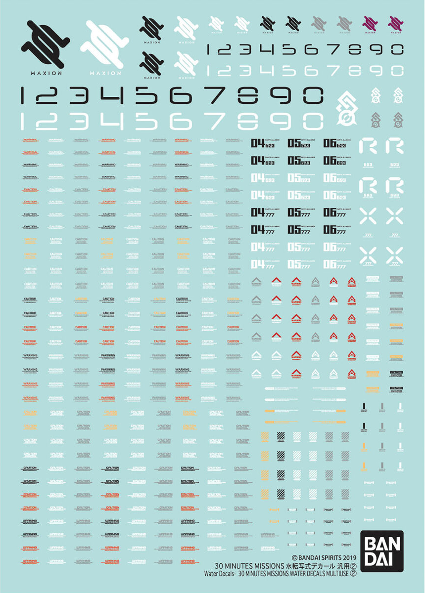 Bandai 30 Minutes Missions Water Slide Decals Set #2 - Multiuse Transfer Decals for 30MM Model Kits | Perfect for Gundam Builders & Custom Model Projects