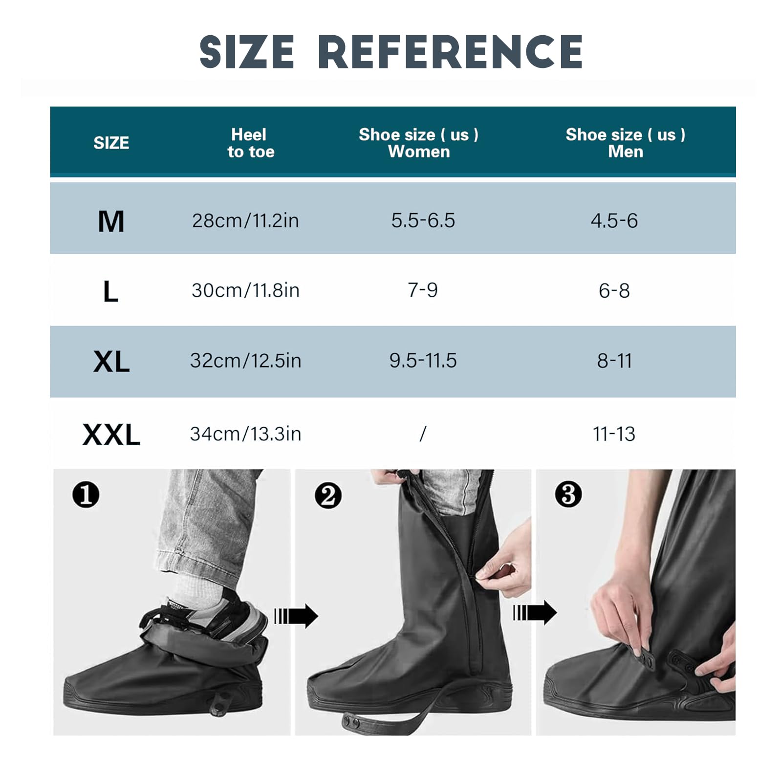 Waterproof Shoe Covers with Reflective Strips & Zipper - Durable Rain Boot Covers for Men & Women - Ideal for Hiking, Camping, Fishing, Cycling, Gardening & Outdoor Activities
