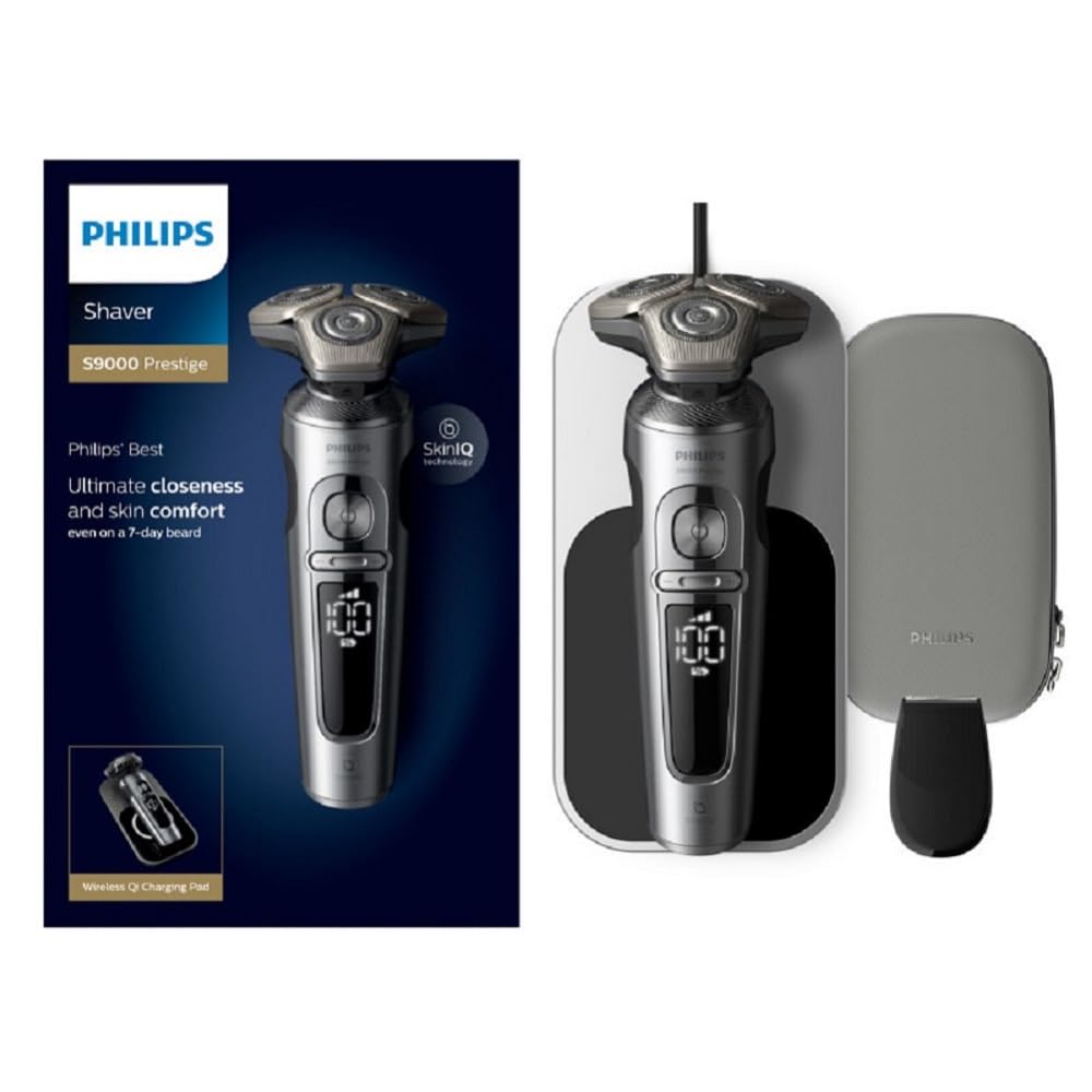 Philips Series 9000 Prestige Electric Shaver - Wet & Dry Shaving with SkinIQ Technology & Hydro SkinGlide Coating - Black Grey (SP9871/13) - Perfect for Travel & Daily Grooming