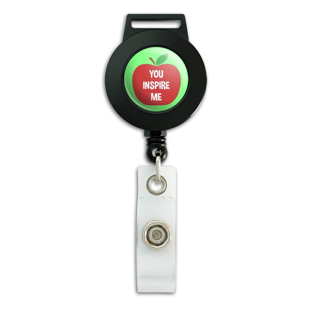 You Inspire Me Teacher Apple Lanyard - Retractable Reel Badge ID Card Holder for School, Office & Events - Perfect Teacher Gift & Staff Accessory