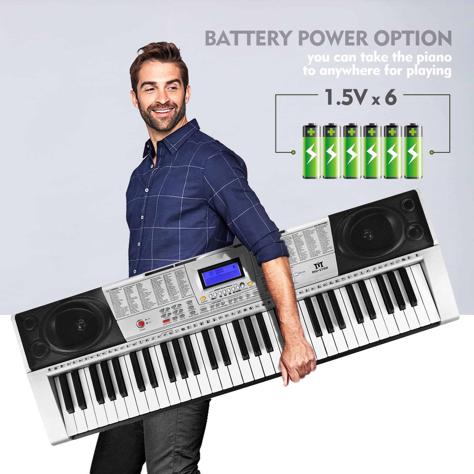 MUSTAR 61 Key Electric Piano Keyboard with Lighted Keys - MEKS-400 Digital Piano for Beginners, Includes Stand, LCD Screen, Headphones & Mic | Perfect for Home Learning, Music Practice & Gift Giving