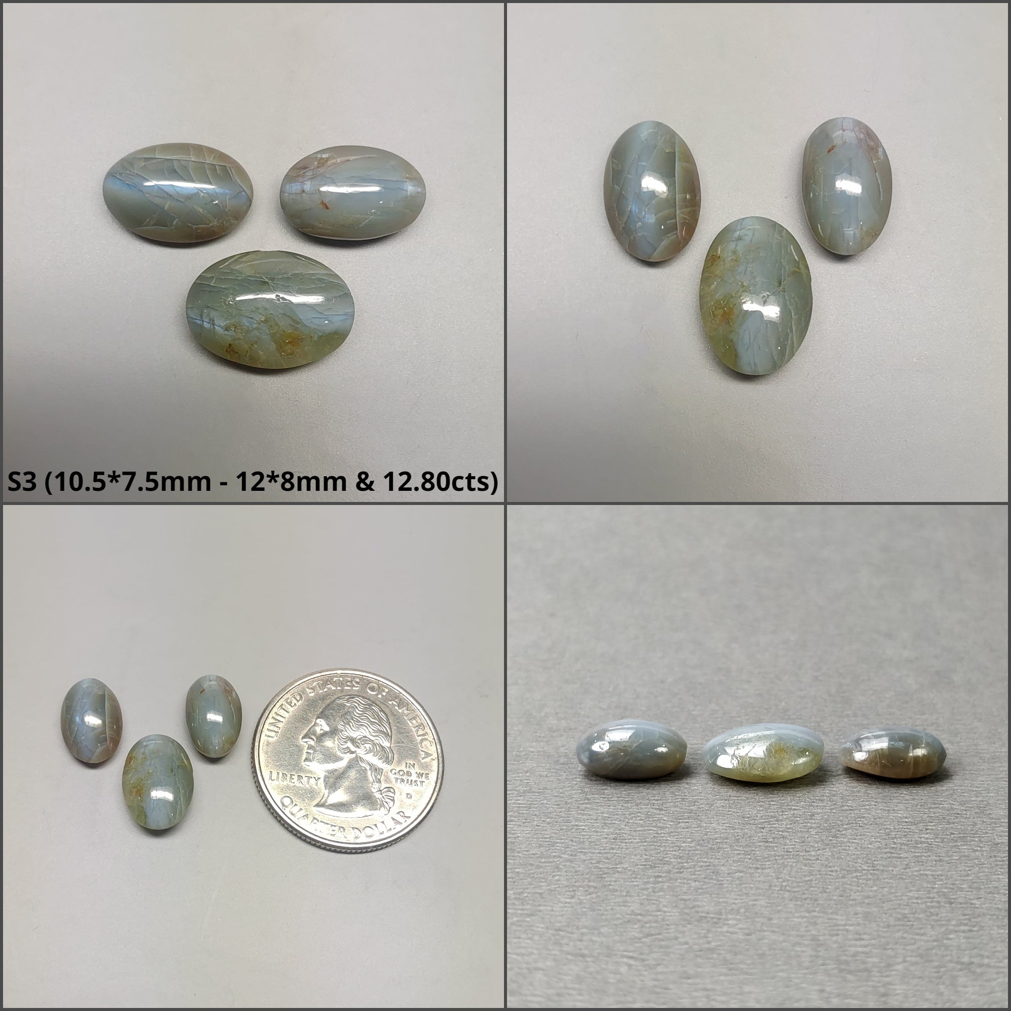 Natural Chrysoberyl Cat's Eye Gemstone Cabochon - Untreated & Unheated Round & Oval Shape (2pc/3pc) - Perfect for Jewelry Making, Healing Crystals & Collectors