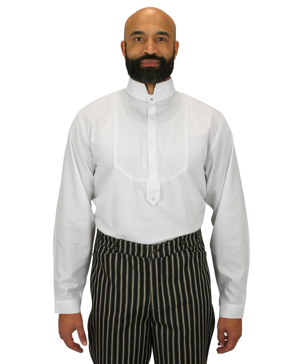 Victorian Collar Stud & Cufflink Convertible Dress Shirt for Men - Historical Emporium - Perfect for Steampunk Costumes, Vintage Weddings & Historical Reenactments