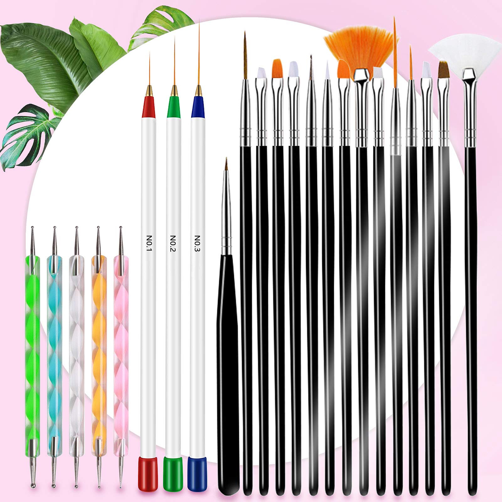 23Pcs Professional Nail Art Brush Set - Acrylic Nail Liner, Dotting, Carving & Painting Brushes for French Manicure, DIY Nail Design - Perfect for Salon, Home Use & Nail Art Beginners