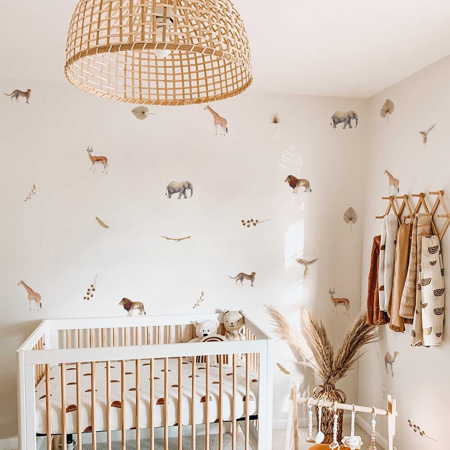 Boho Animal Wall Decals with Dry Floral Design - Peel and Stick Wall Stickers for Nursery, Kids Room & Home Decor (Set of 6)