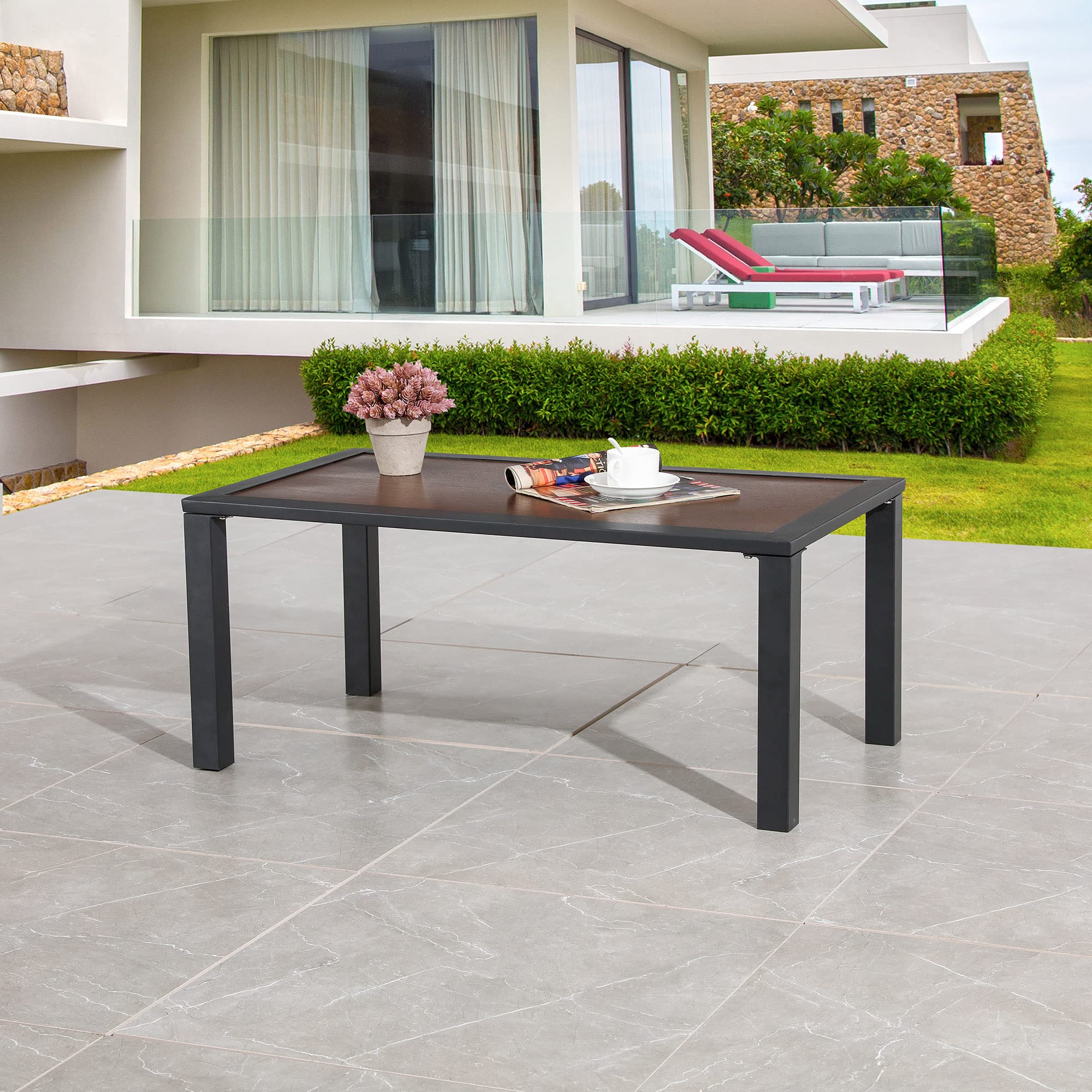 All-Weather Brown Metal Frame Outdoor Coffee Table for Patio & Garden