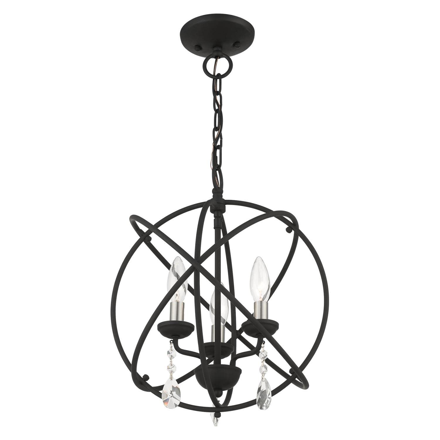 Livex Lighting Aria Convertible Pendant Chandelier/Semi-Flush Mount Light Fixture - Black with Satin Nickel Candles for Dining Room, Bedroom or Entryway Lighting